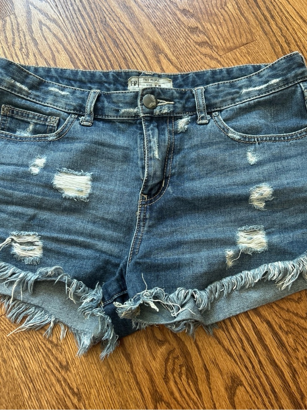 Free People Distressed Dark Blue Denim Cutoff Shorts